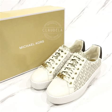 michael kors sneaker poppy lace up wit goud|mike Kors poppy sneaker.